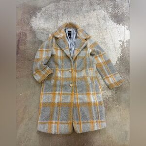 Me Jane Gray and Yellow long cozy Plaid Teddy Jacket